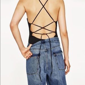 *SOLD* zara strappy open crossed back bodysuit